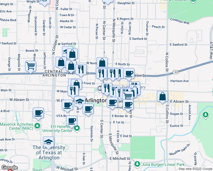 map of restaurants, bars, coffee shops, grocery stores, and more near 200 West Front Street in Arlington