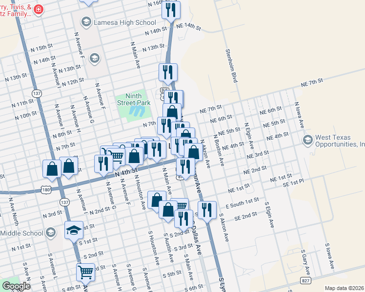 map of restaurants, bars, coffee shops, grocery stores, and more near in Lamesa