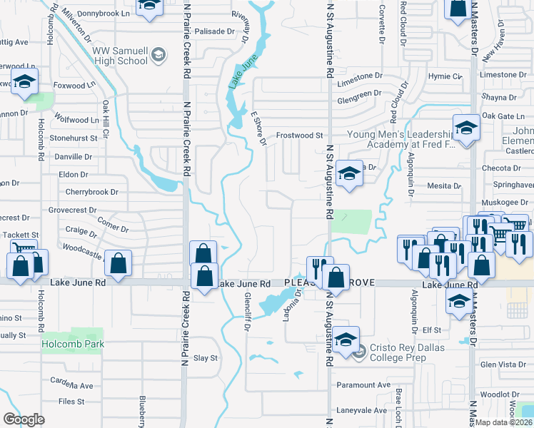 map of restaurants, bars, coffee shops, grocery stores, and more near 9420 Eloise Street in Dallas