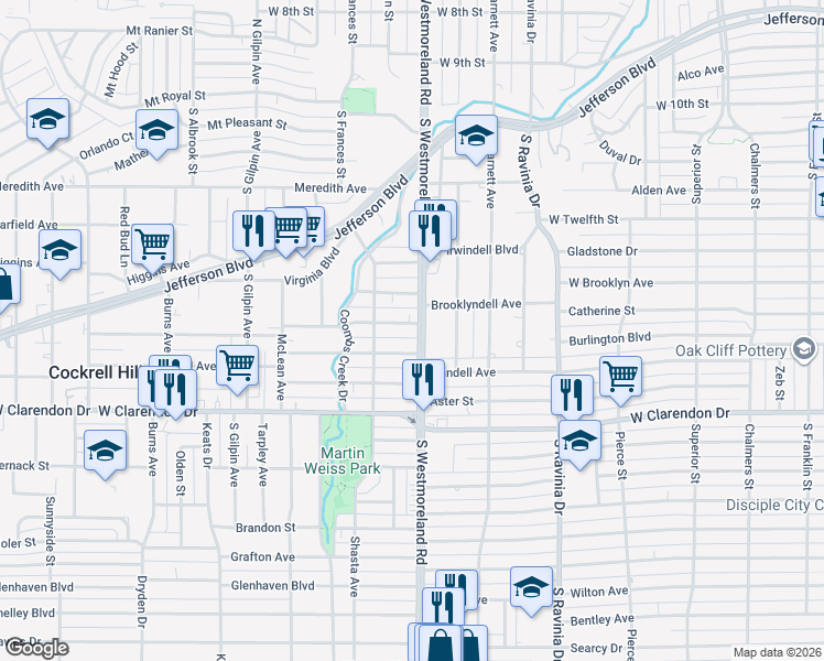 map of restaurants, bars, coffee shops, grocery stores, and more near 3302 Gibsondell Avenue in Dallas