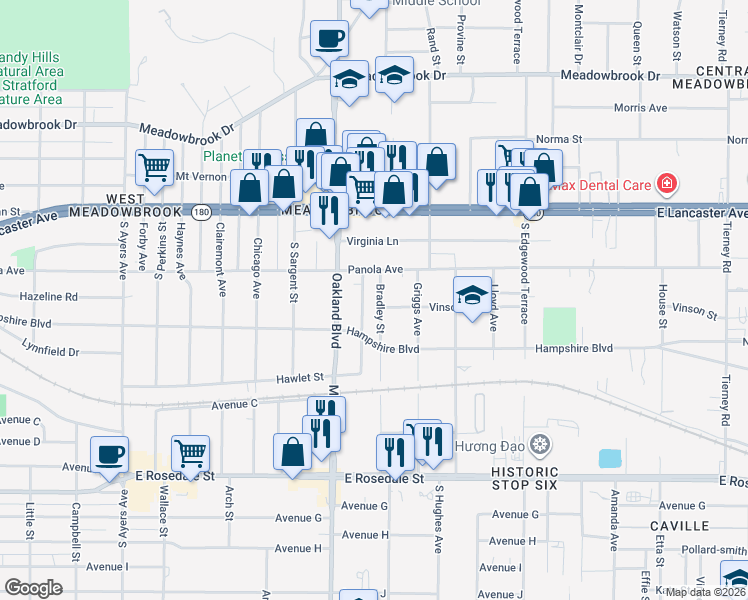 map of restaurants, bars, coffee shops, grocery stores, and more near 621 Upton Avenue in Fort Worth
