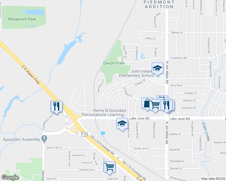 map of restaurants, bars, coffee shops, grocery stores, and more near 1427 Gillette Street in Dallas