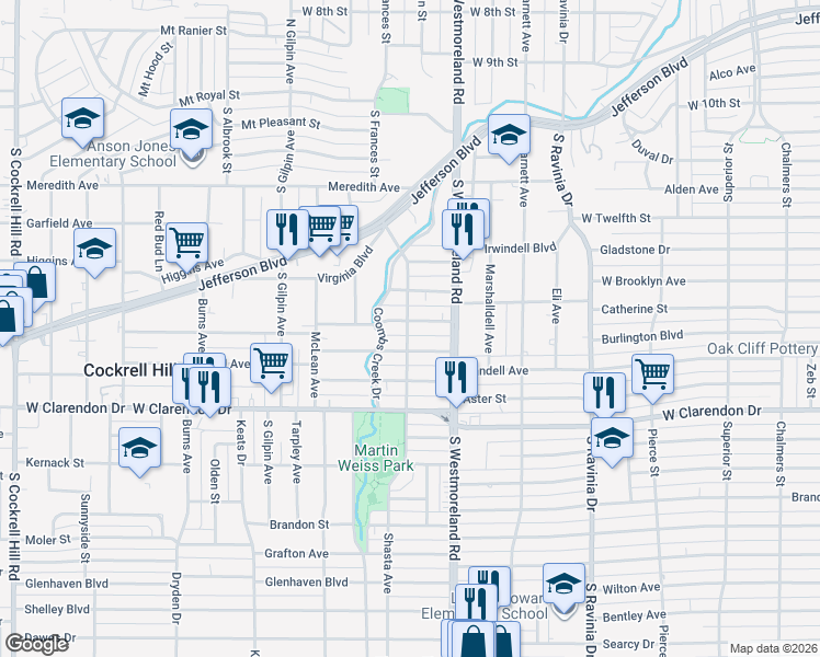 map of restaurants, bars, coffee shops, grocery stores, and more near 3342 Gibsondell Avenue in Dallas