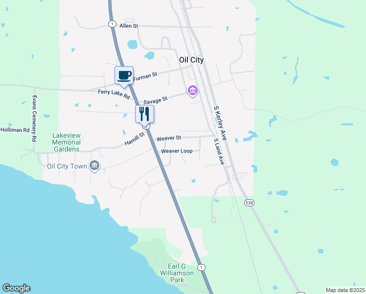map of restaurants, bars, coffee shops, grocery stores, and more near 216 Weaver Loop in Oil City