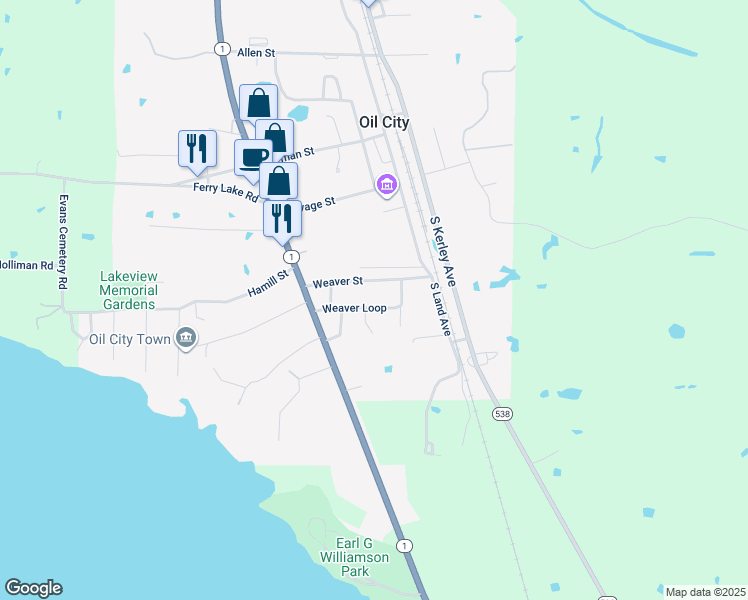 map of restaurants, bars, coffee shops, grocery stores, and more near 216 Weaver Loop in Oil City