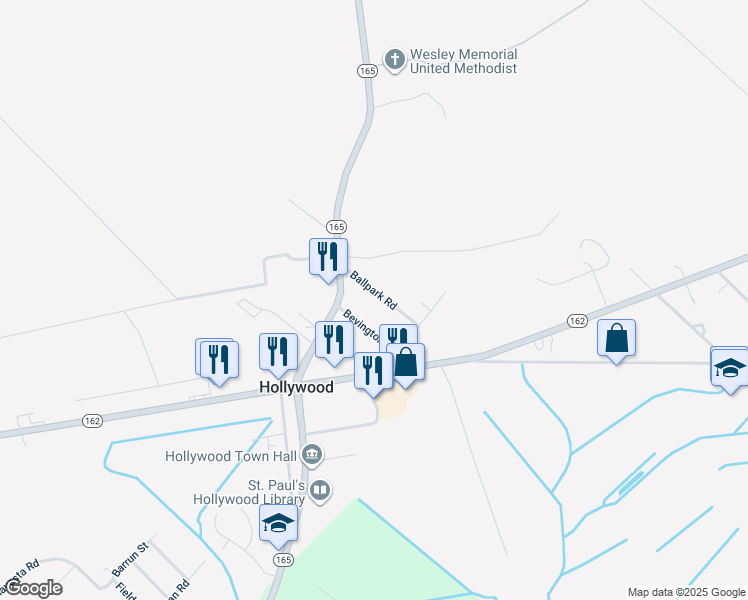 map of restaurants, bars, coffee shops, grocery stores, and more near 6243 Ballpark Road in Hollywood