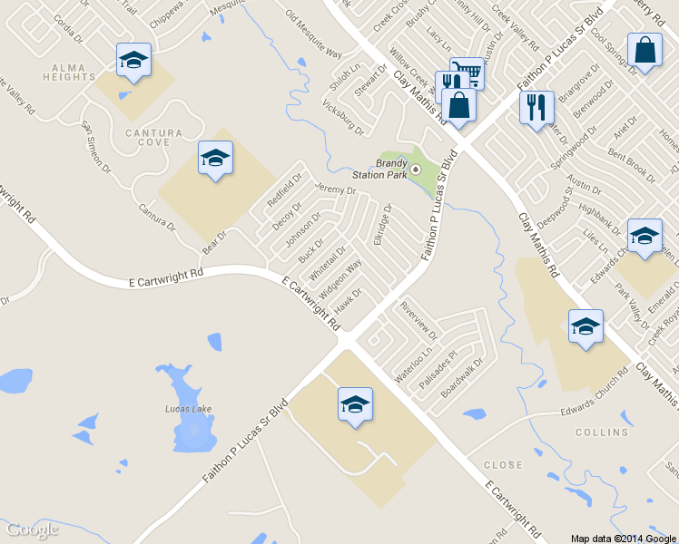 map of restaurants, bars, coffee shops, grocery stores, and more near 2521 Widgeon Way in Mesquite