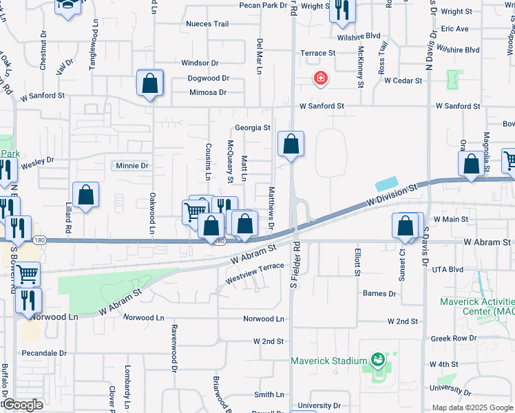 map of restaurants, bars, coffee shops, grocery stores, and more near 1717 Justin Lyn Street in Arlington