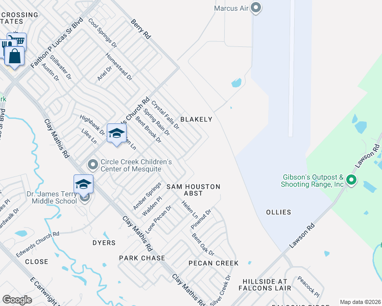 map of restaurants, bars, coffee shops, grocery stores, and more near 1808 Springmont Drive in Mesquite