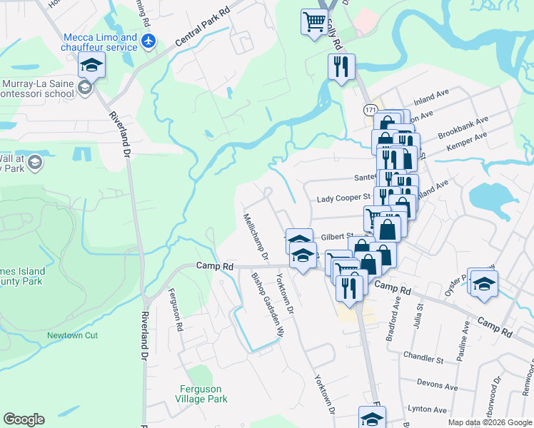 map of restaurants, bars, coffee shops, grocery stores, and more near 826 Mellichamp Drive in Charleston