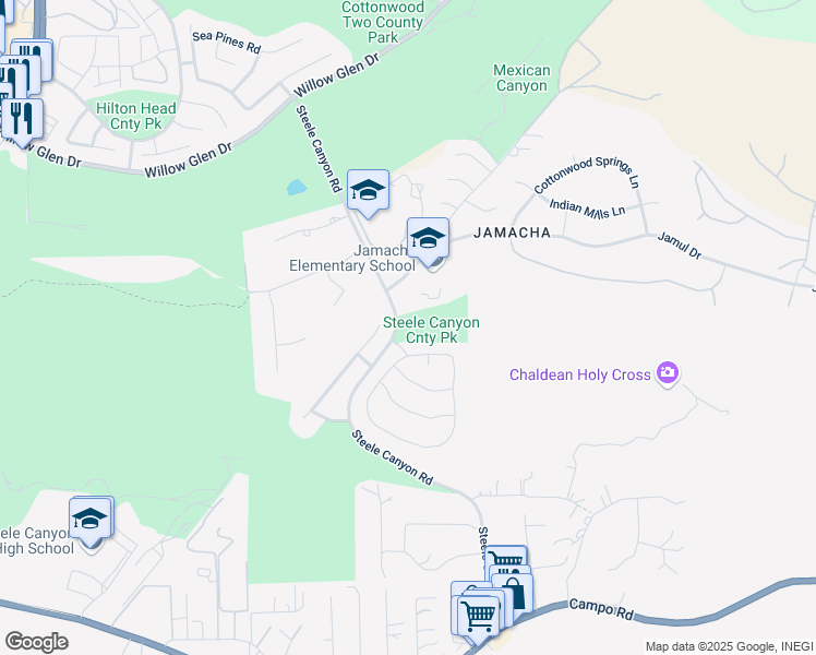 map of restaurants, bars, coffee shops, grocery stores, and more near 2925 Steele Canyon Road in El Cajon