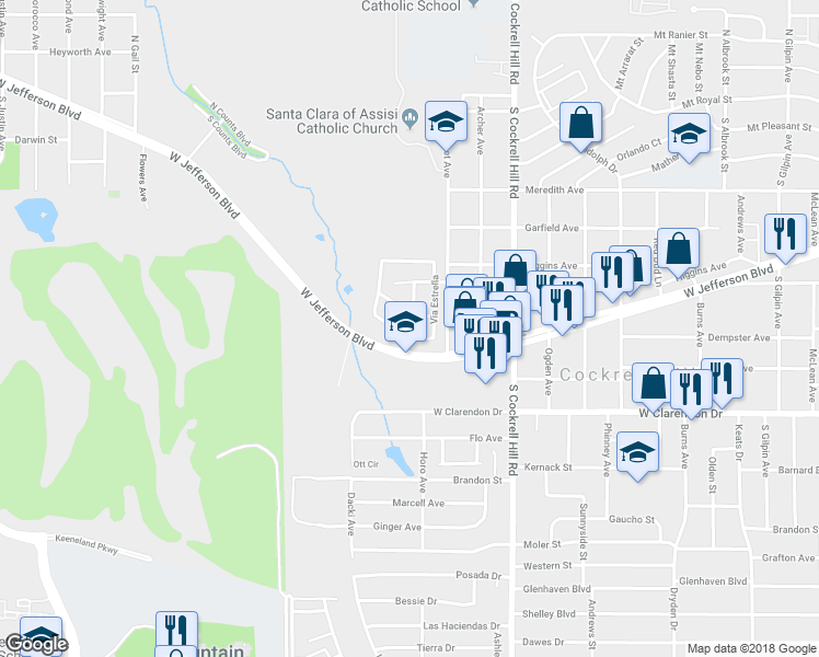 map of restaurants, bars, coffee shops, grocery stores, and more near 4525 Via James Jacob in Dallas