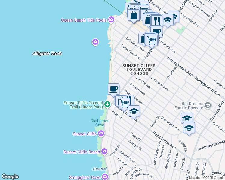 map of restaurants, bars, coffee shops, grocery stores, and more near 4848 Bermuda Avenue in San Diego