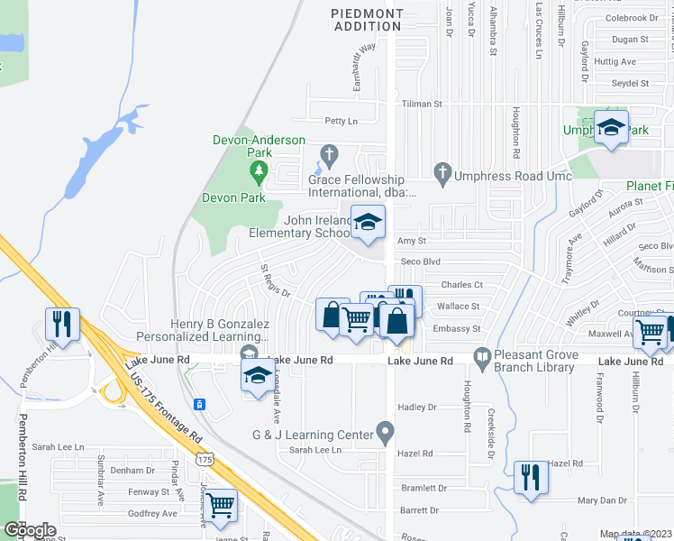 map of restaurants, bars, coffee shops, grocery stores, and more near 1456 Templecliff Drive in Dallas