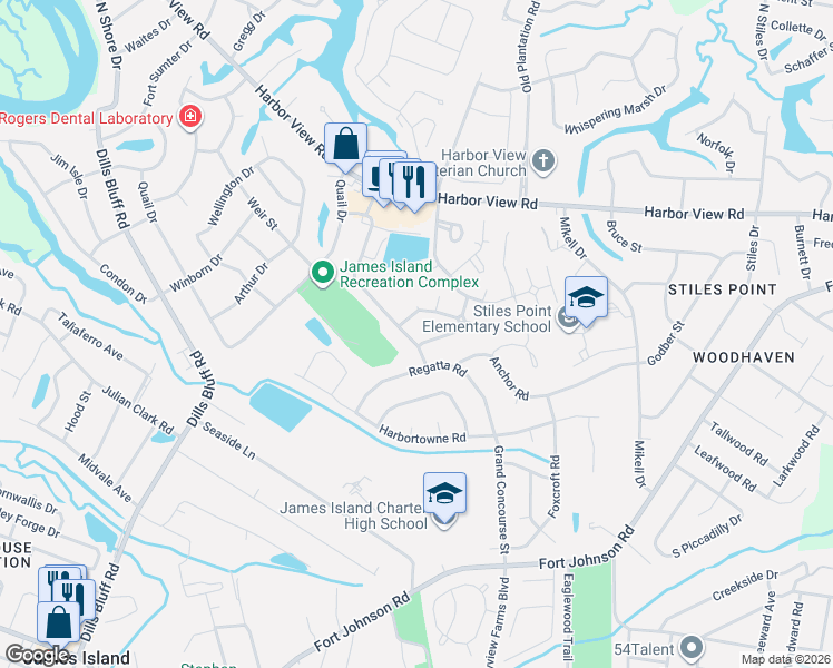 map of restaurants, bars, coffee shops, grocery stores, and more near 996 Nabors Drive in Charleston