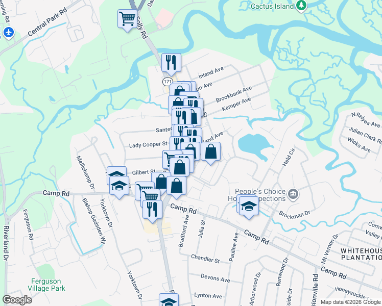 map of restaurants, bars, coffee shops, grocery stores, and more near 852 Folly Road in Charleston