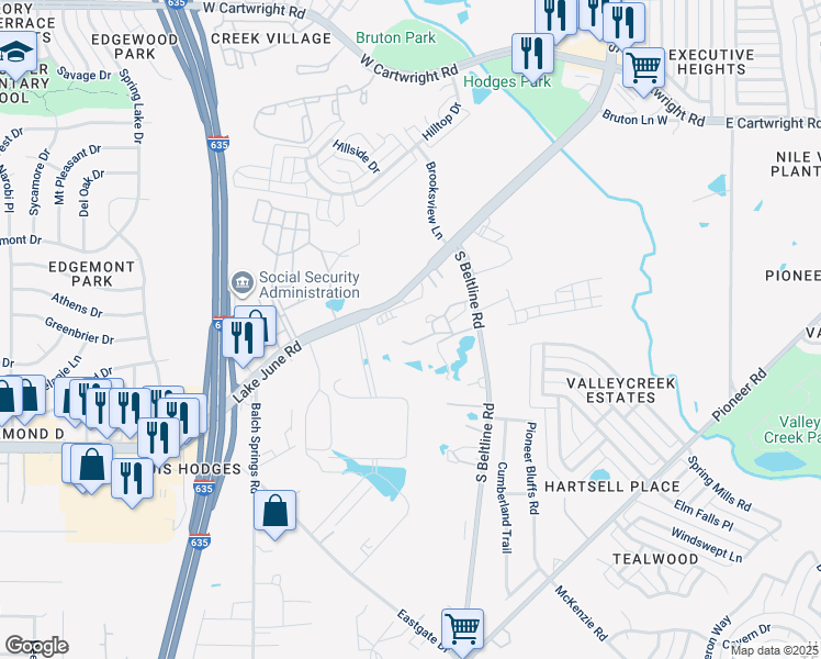 map of restaurants, bars, coffee shops, grocery stores, and more near 2051 South Beltline Road in Mesquite