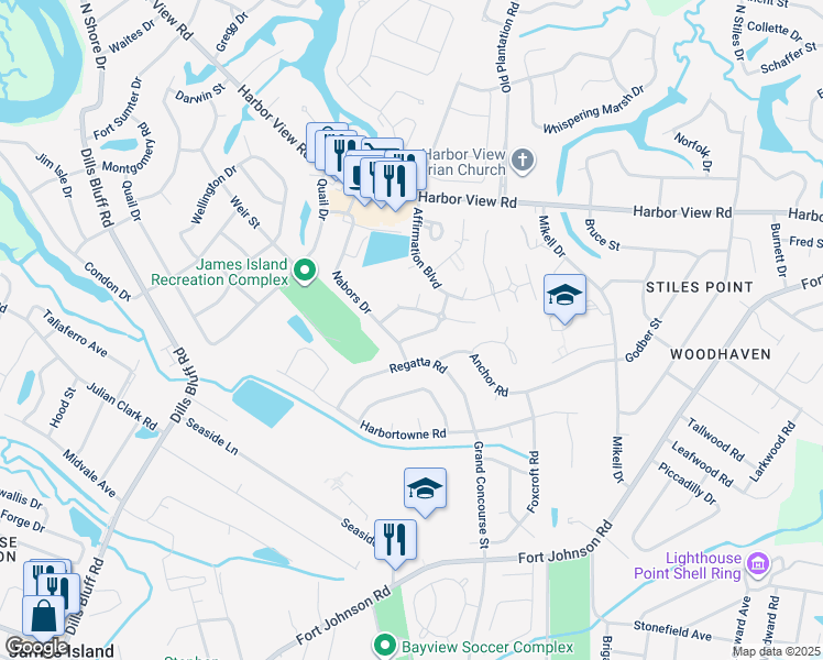 map of restaurants, bars, coffee shops, grocery stores, and more near 706 Lawton Harbor Drive in Charleston