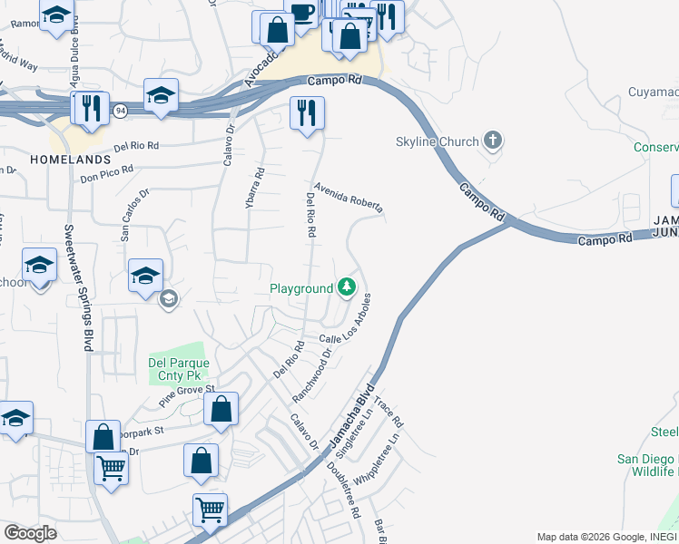 map of restaurants, bars, coffee shops, grocery stores, and more near 11019 Charing Cross Road in Spring Valley