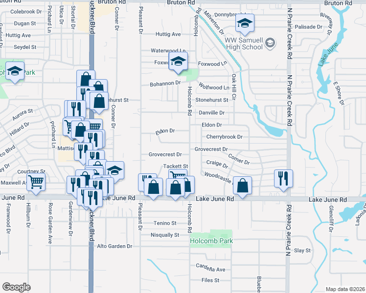map of restaurants, bars, coffee shops, grocery stores, and more near 8431 Grovecrest Drive in Dallas