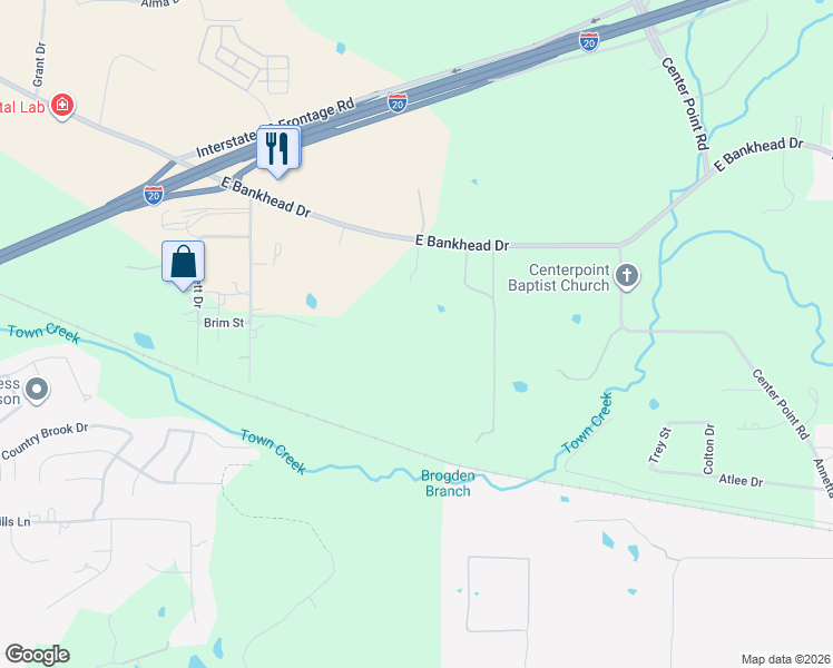 map of restaurants, bars, coffee shops, grocery stores, and more near 3008 East Bankhead Highway in Weatherford
