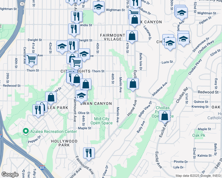 map of restaurants, bars, coffee shops, grocery stores, and more near 3028-30 46th Street in San Diego