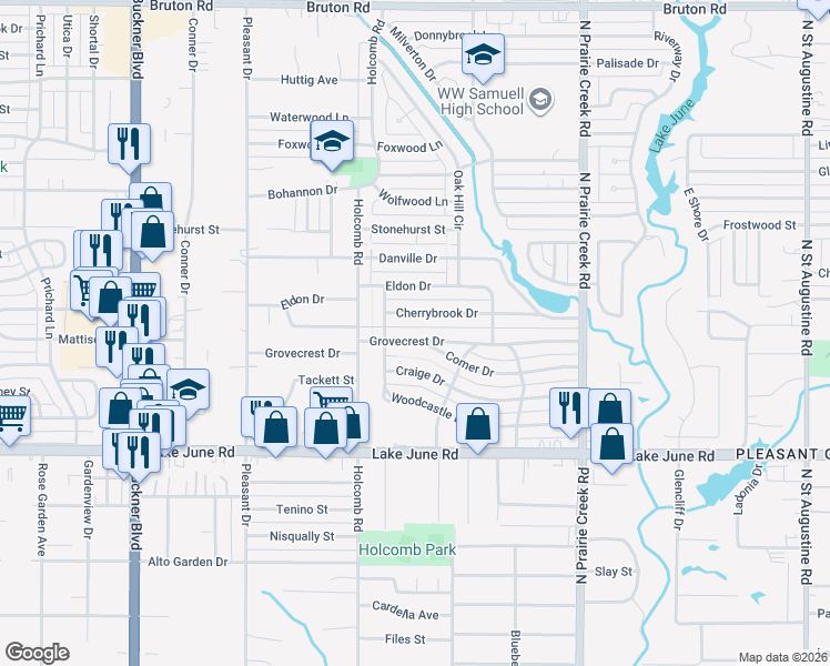 map of restaurants, bars, coffee shops, grocery stores, and more near 8622 Grovecrest Drive in Dallas