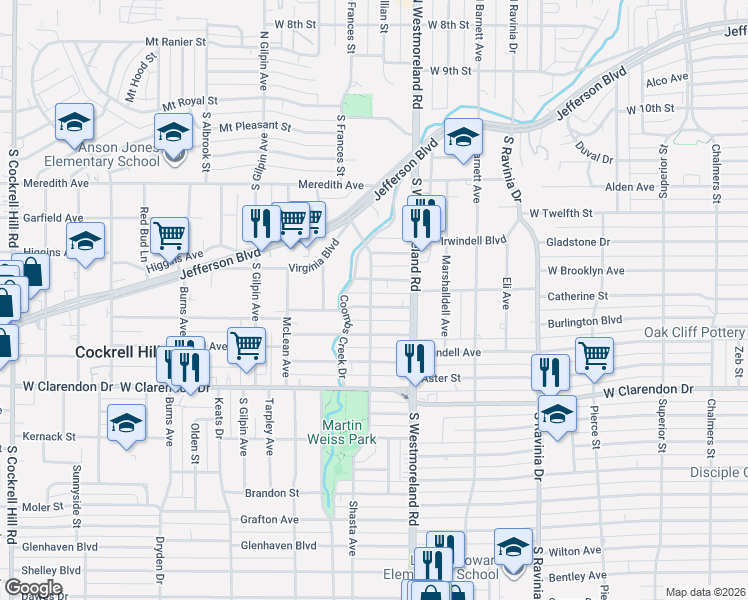 map of restaurants, bars, coffee shops, grocery stores, and more near 3342 Gibsondell Avenue in Dallas