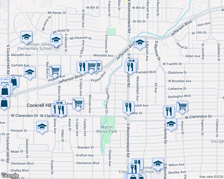 map of restaurants, bars, coffee shops, grocery stores, and more near 3342 Gibsondell Avenue in Dallas