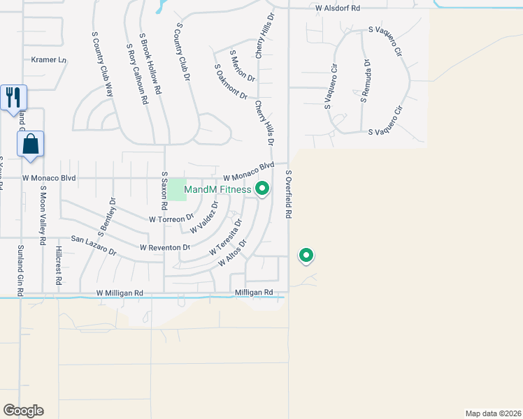 map of restaurants, bars, coffee shops, grocery stores, and more near 8398 West Altos Drive in Arizona City