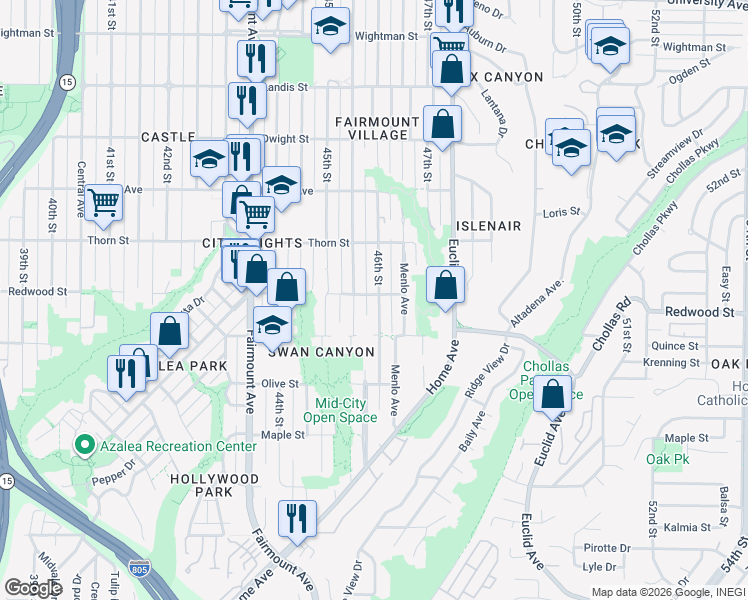 map of restaurants, bars, coffee shops, grocery stores, and more near 3028-30 46th Street in San Diego
