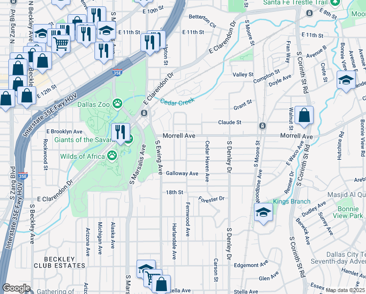 map of restaurants, bars, coffee shops, grocery stores, and more near 904 Morrell Avenue in Dallas
