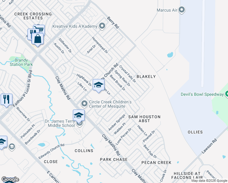 map of restaurants, bars, coffee shops, grocery stores, and more near 2617 Hidden Springs Drive in Mesquite