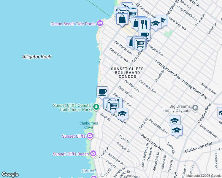 map of restaurants, bars, coffee shops, grocery stores, and more near 4825 Orchard Avenue in San Diego