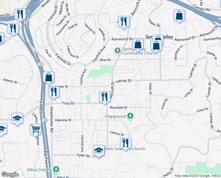 map of restaurants, bars, coffee shops, grocery stores, and more near None in Spring Valley