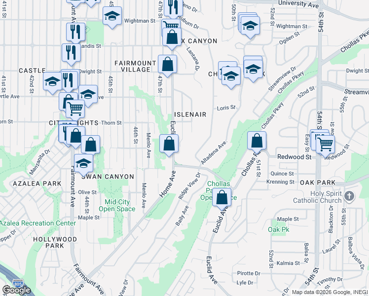 map of restaurants, bars, coffee shops, grocery stores, and more near 3153 Belle Isle Drive in San Diego