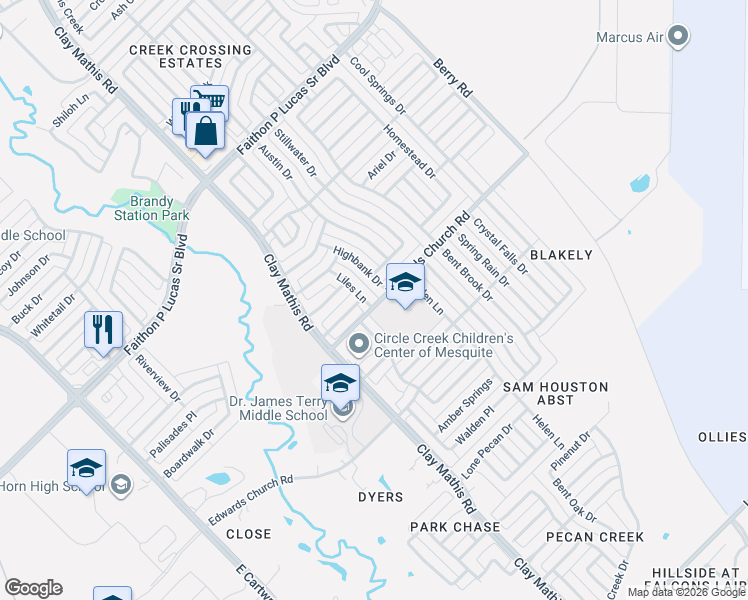map of restaurants, bars, coffee shops, grocery stores, and more near 2021 Edwards Church Road in Mesquite