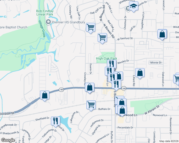 map of restaurants, bars, coffee shops, grocery stores, and more near 522 Guerin Drive in Arlington