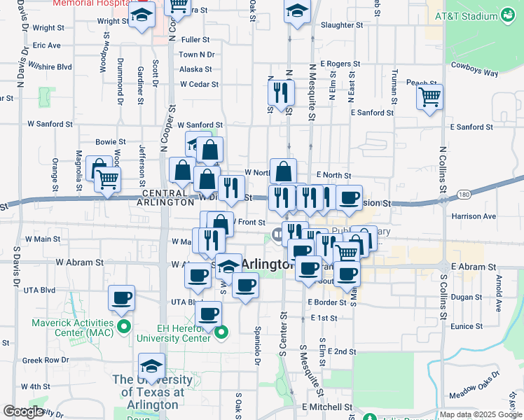 map of restaurants, bars, coffee shops, grocery stores, and more near 200 West Division Street in Arlington
