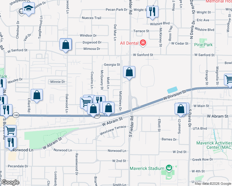 map of restaurants, bars, coffee shops, grocery stores, and more near 1714 Patricia Street in Arlington