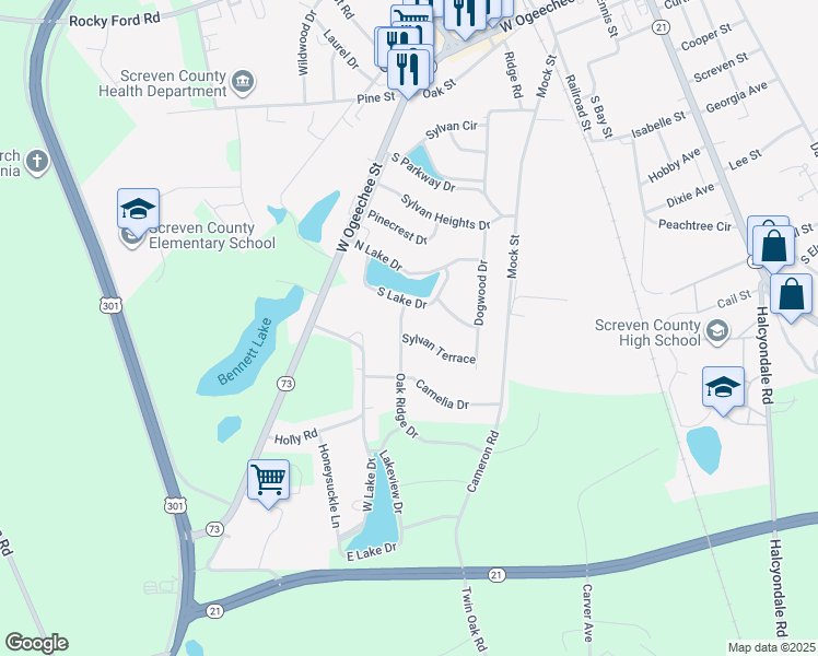 map of restaurants, bars, coffee shops, grocery stores, and more near 302 South Lake Drive in Sylvania