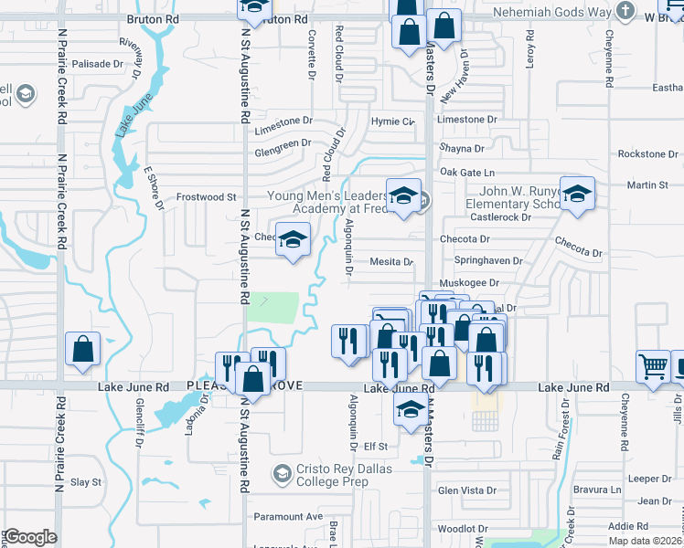 map of restaurants, bars, coffee shops, grocery stores, and more near 1509 Algonquin Drive in Dallas