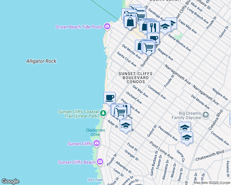 map of restaurants, bars, coffee shops, grocery stores, and more near 4825 Orchard Avenue in San Diego