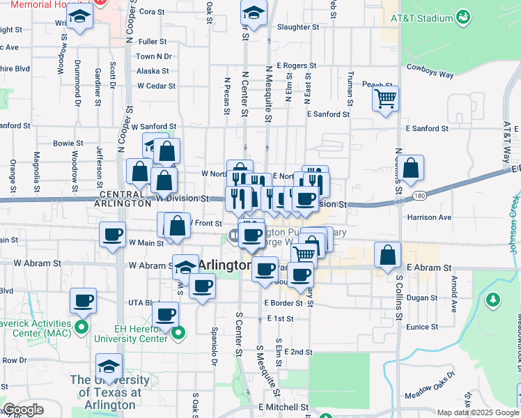 map of restaurants, bars, coffee shops, grocery stores, and more near 200B East Division Street in Arlington