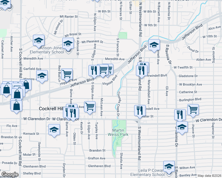 map of restaurants, bars, coffee shops, grocery stores, and more near 623 Richmondell Avenue in Dallas