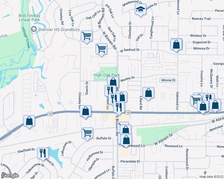 map of restaurants, bars, coffee shops, grocery stores, and more near 440 North Bowen Road in Arlington