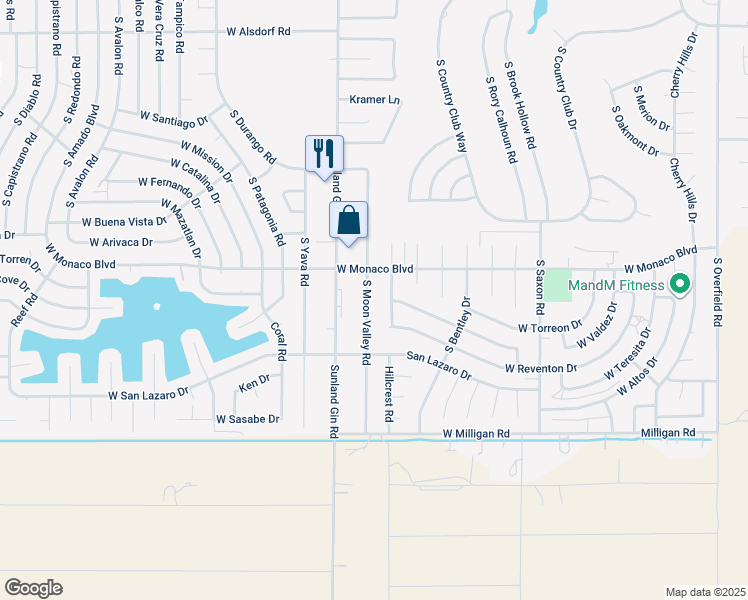 map of restaurants, bars, coffee shops, grocery stores, and more near 15510 South Quintin Road in Arizona City