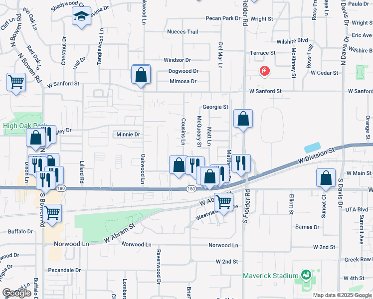 map of restaurants, bars, coffee shops, grocery stores, and more near 1808 Harry Court in Arlington