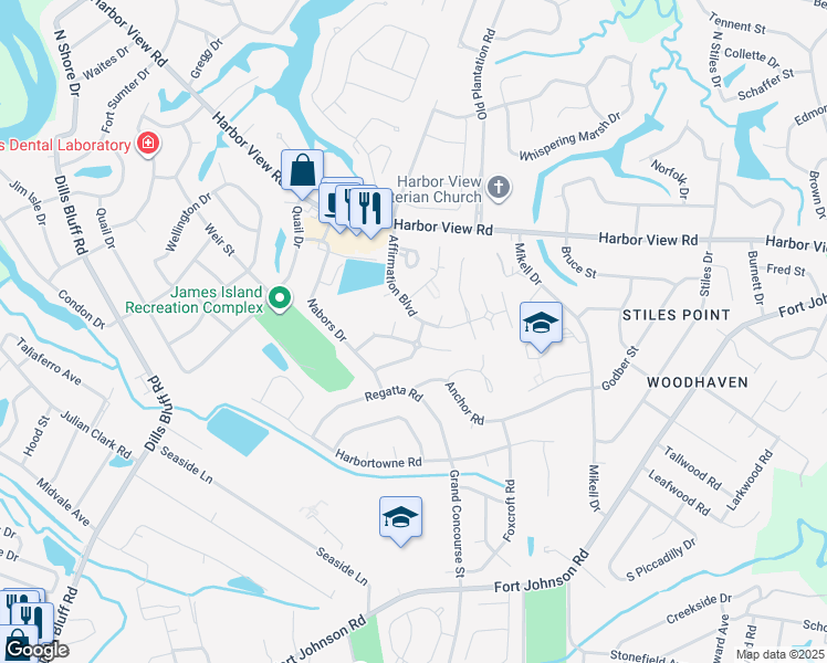 map of restaurants, bars, coffee shops, grocery stores, and more near 732 Lawton Harbor Drive in Charleston