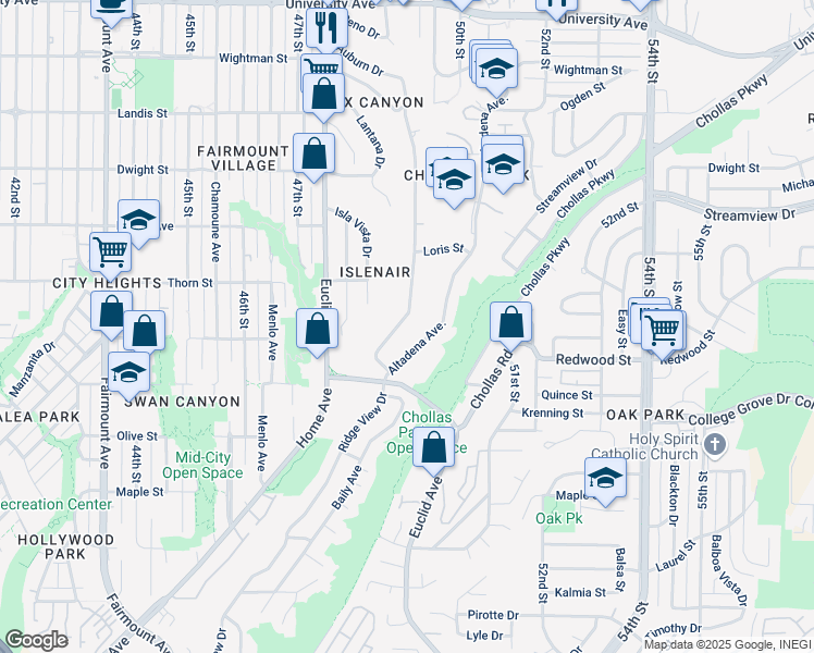 map of restaurants, bars, coffee shops, grocery stores, and more near 3144 Altadena Avenue in San Diego